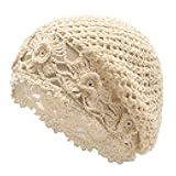 Women Cotton Crochet Slouchy Beanie Hat Handmade Knit Summer Skull Cap