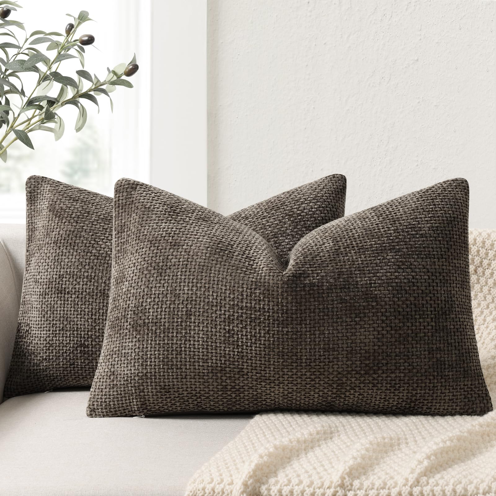 ZWJD Cushion Covers 30x50cm 2 Pack – Soft Chenille Decorative Pillow Cases Dark Grey Sofa Cushion Covers for Couch, Bed and Living Room Home Decor Throw Pillow Covers — image 1