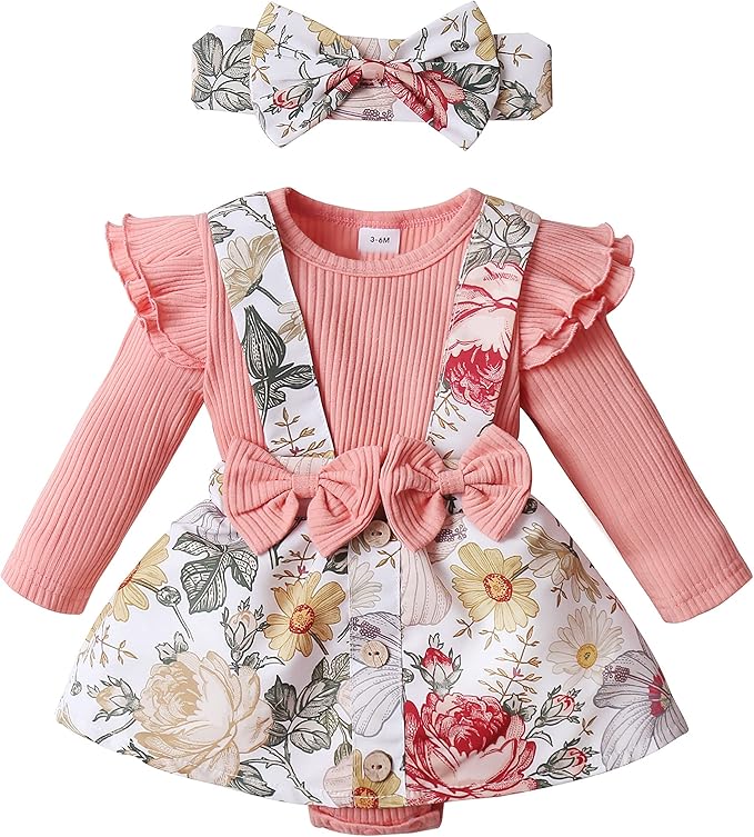 Newborn Baby Girl Clothes Infant Romper Floral Suspender