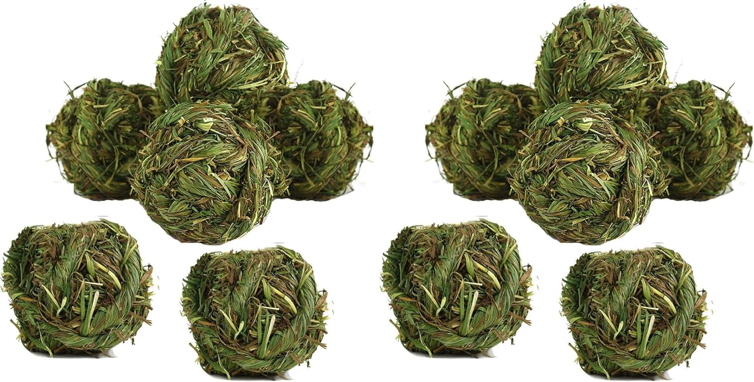 Rabbit Chew Ball Timothy Grass Grinding Small Animal Activity Play Chew Toys for Bunny Rabbits Hamster Guinea Pigs Gerbils (Pack of 2)