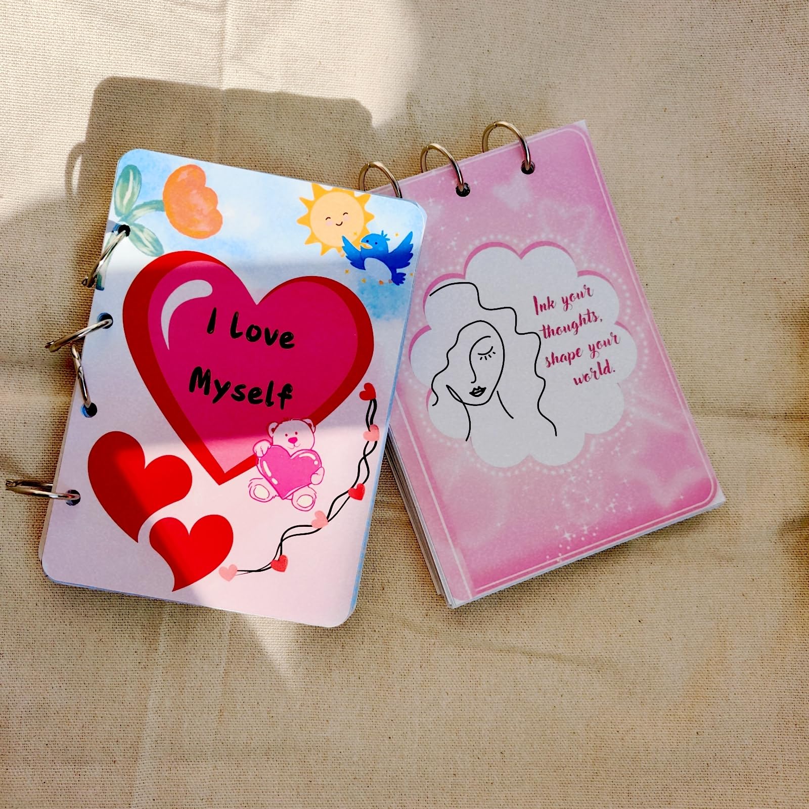 【‪‪❤︎‬】オーダーページ Chibloom Self-Love Mini Notebook Set, Pink Heart Design, Spiral