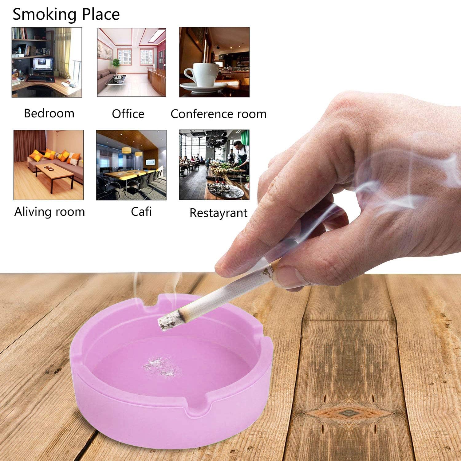 Silicone Ashtray Luminous Silicone Ash Tray Silicone Rubber High Temperature Heat Resistant Round Design Ashtray,Ashtray for Indoor or Outdoor Use, Ash Holder for Smokers (Pink)