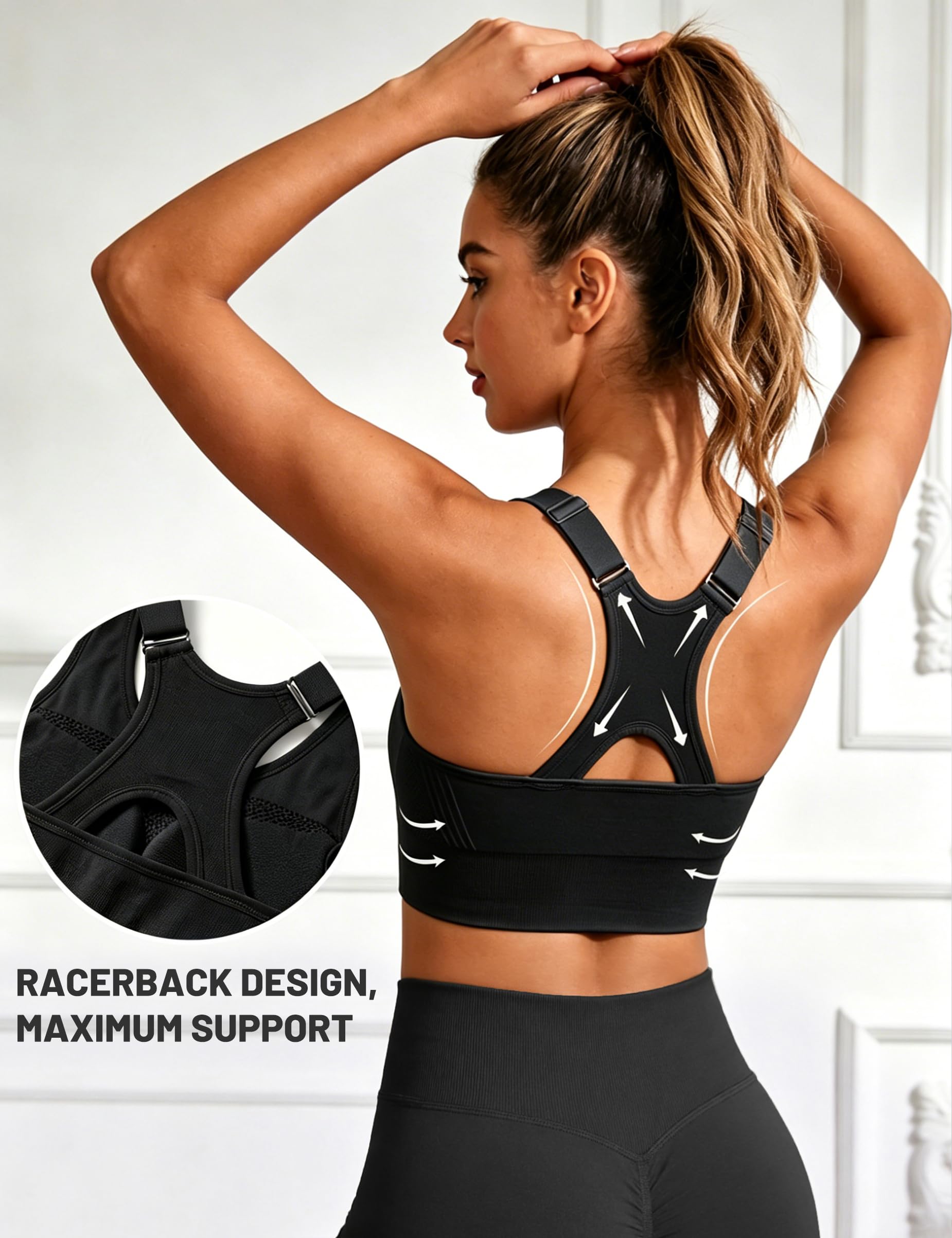 Litherday Sujetador Deportivo Mujer Alto Impacto sin Aros con Almohadillas Extraíbles Bra Deportivo Push Up para Yoga Running Fitness y Entrenamiento Tallas S-XXL