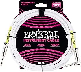 Ernie Ball Instrument Cable, Straight/Angle, 10ft, White (P06049)