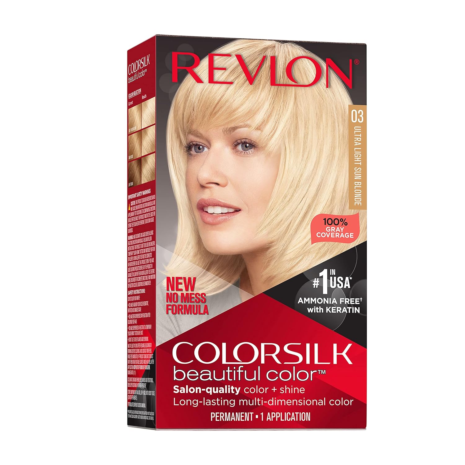 Revlon Colorsilk Beautiful Color Permanent Hair Color, Long-Lasting High-Definition Color, Shine & Silky Softness with 100% Gray Coverage, Ammonia Free, 003 Ultra Light Sun Blonde, 1 Pack Revlon Colorsilk Beautiful Color Permanent Hair Color, Long-Lasting High-Definition Color, Shine & Silky Softness with 100% Gray Coverage, Ammonia Free, 003 Ultra Light Sun Blonde, 1 Pack