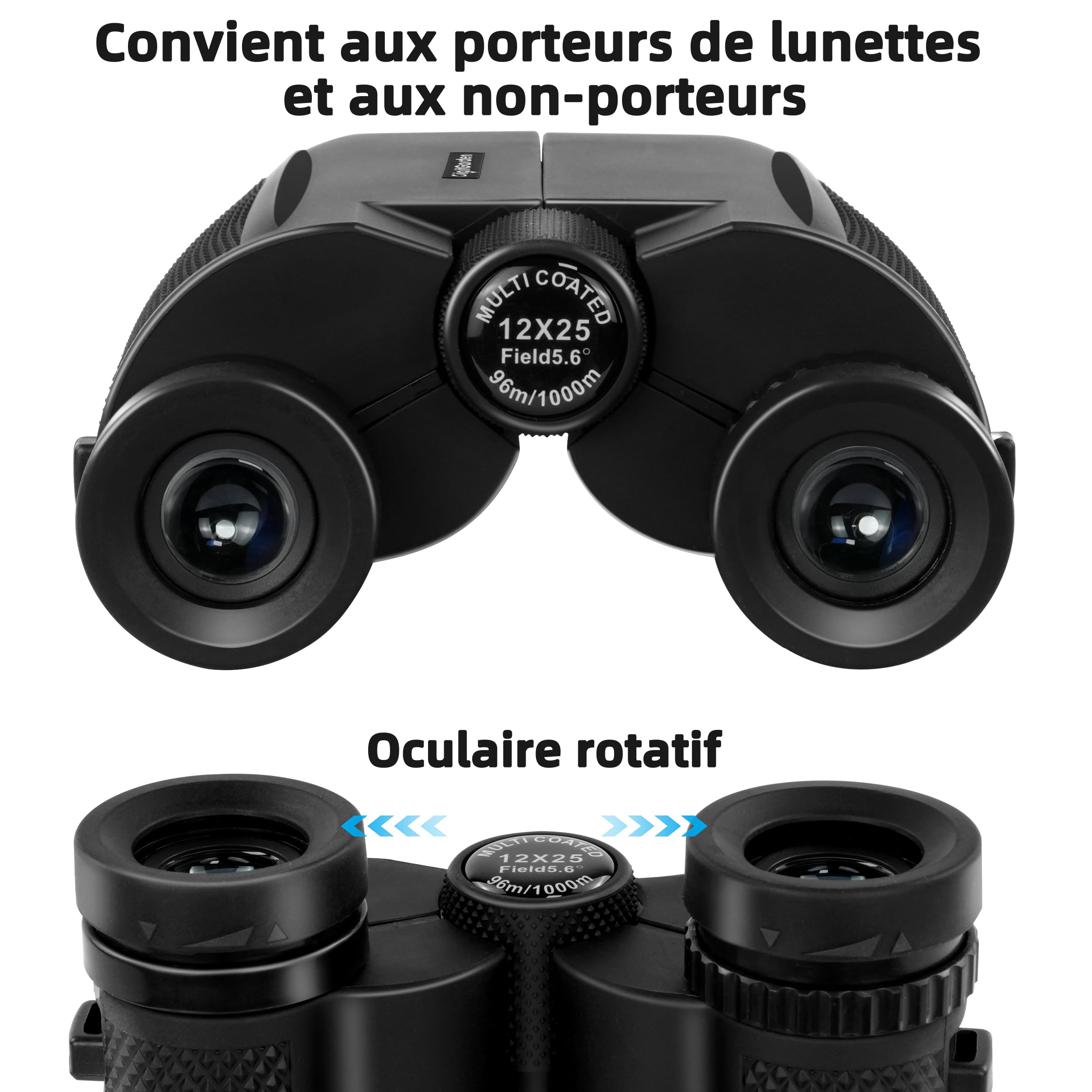 Jumelles 12x25 pour Adultes et Enfants, Compactes et légères, Mini Jumelles Pliables avec Prisme BAK4 et lentilles FMC, Idéales pour l'observation des Oiseaux, Les Concerts, la Chasse