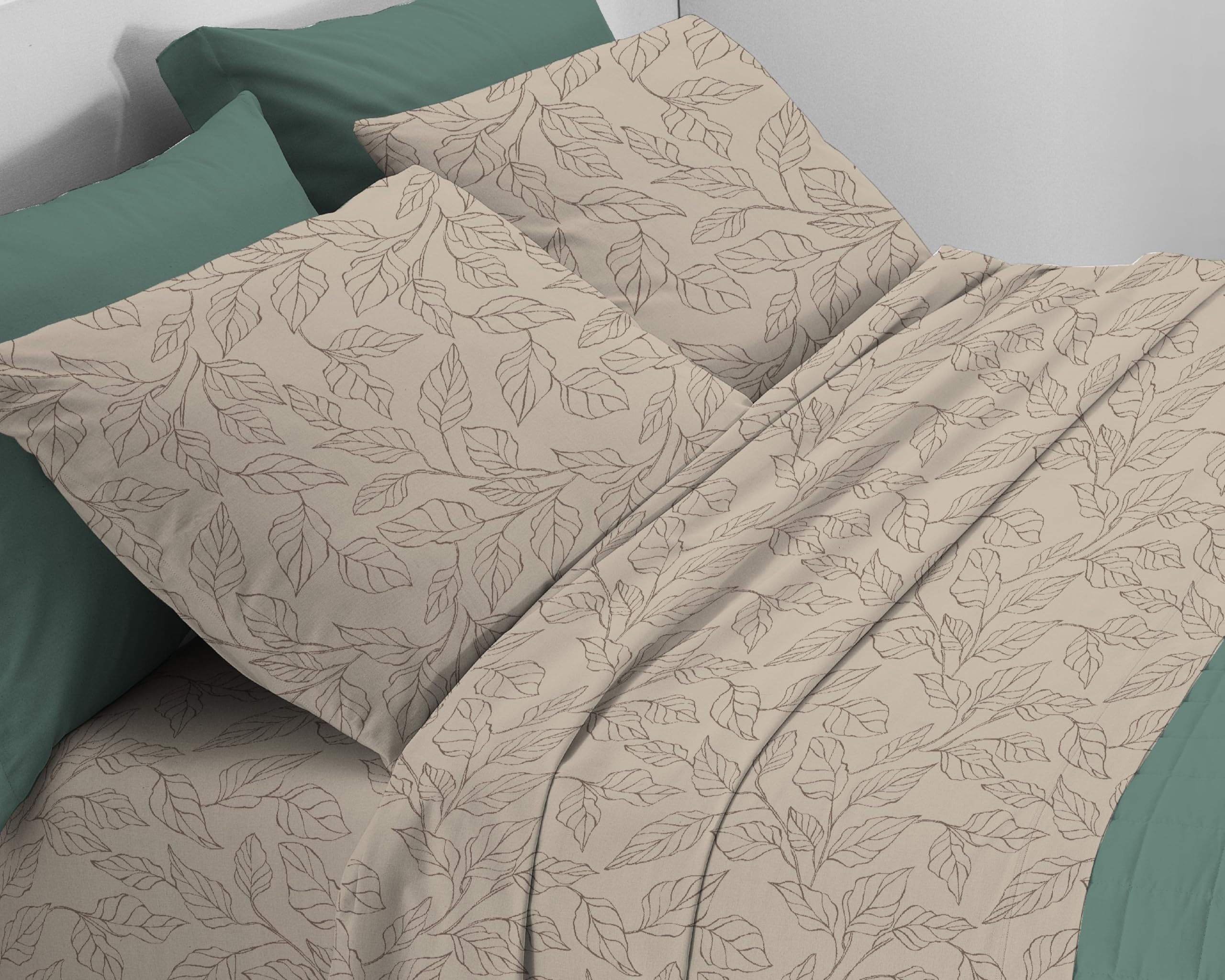 Mahome Set Copripiumino in Pregiata Flanella 100% Cotone Morbido con Trattamento Antipalline - Parure Sacco Piumino con Federe Made in Italy (Seline Beige, Piazza e Mezzo 200x240 + 1 federa 52x82)