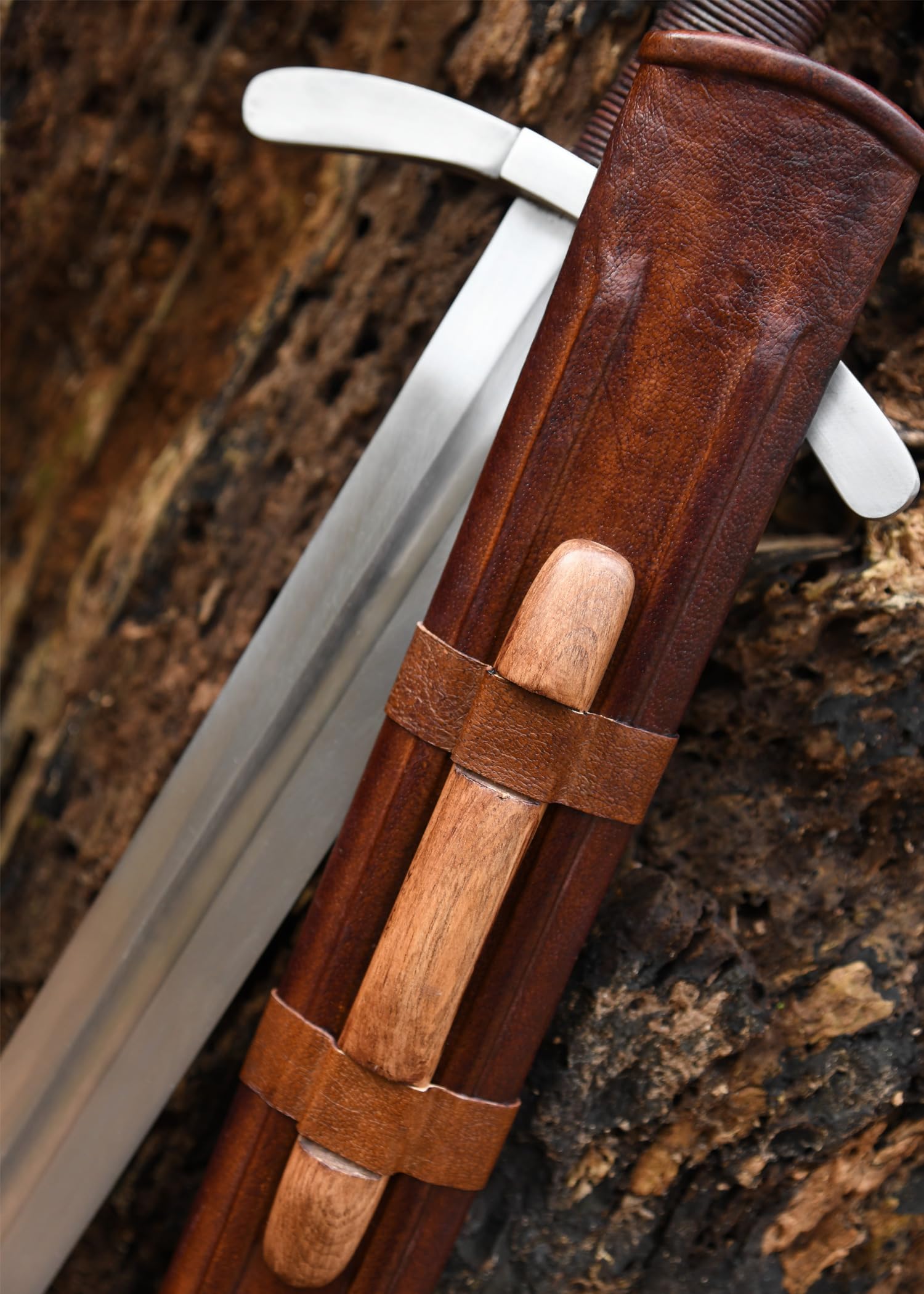 Battle-Merchant - Scheibenknauf-Schwert mit Lederscheide - für Schaukampf | Hochmittelalter, Einhänder der Kreuzritter für Erwachsene, aus Federstahl, Mittelalter, Reenactment