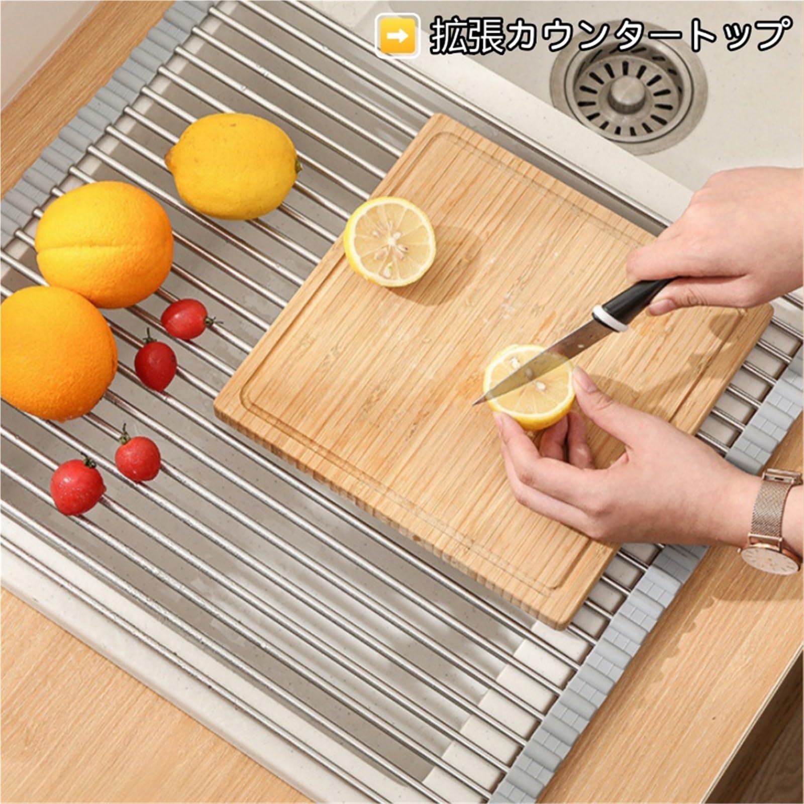 Égouttoir pliable pour évier, silicone de qualité alimentaire et acier inoxydable, rangement de cuisine peu encombrant pour laver les fruits et légumes, facile à utiliser