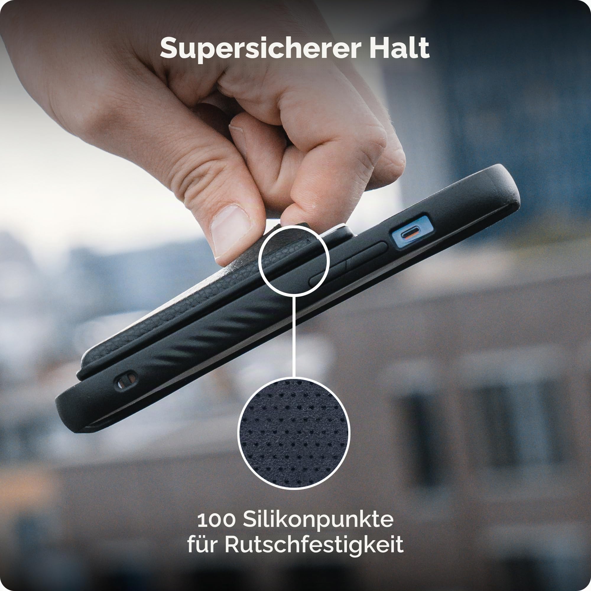 Mous Kartenetui, kompatibel mit MagSafe –Magnetisch Etui für iPhone 17/16/15/14/13/12, Schwarzes Leder
