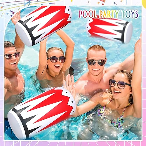 Miniatura 5 de Libima Paquete de 6 instrumentos inflables, instrumentos musicales de tambor, accesorios de fiesta, accesorios inflables de los años 80 y 90,