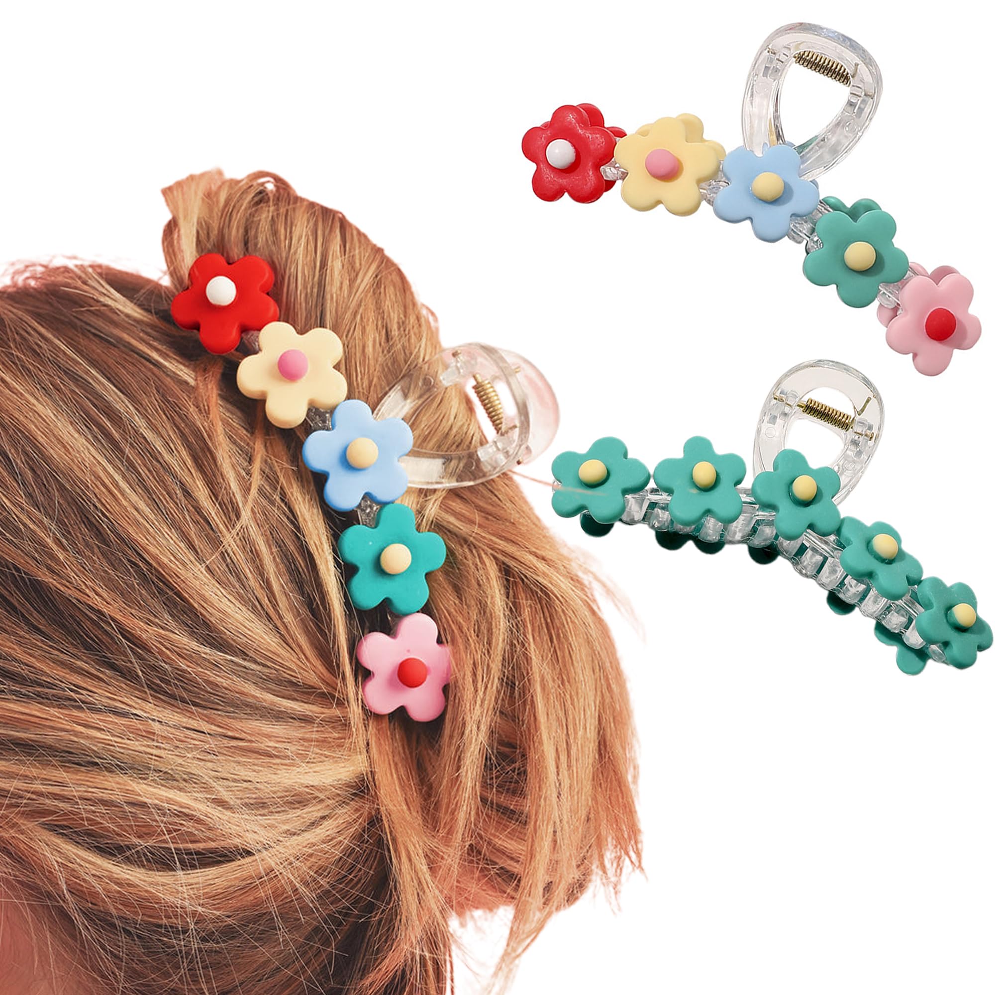 2 Pack Flower motif Big Hair Claw Clips for Women Stylish distinctive shape Hair Claw Large Claw Clip for Thick Curly Thin Hair Strong Hold jaw clips