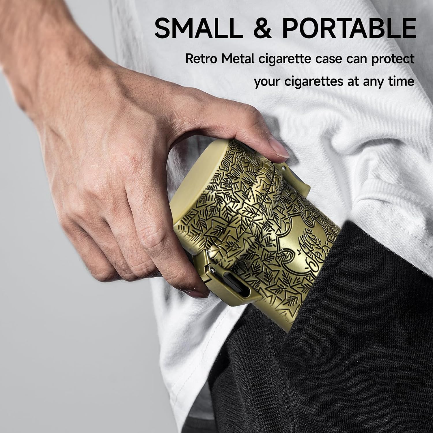 Cigarette Case High Capacity Storage Tank Cigarette Box for 20 pcs Regular/King Size 30pcs Slim 100's Cigarette Can Portable (Bronze)