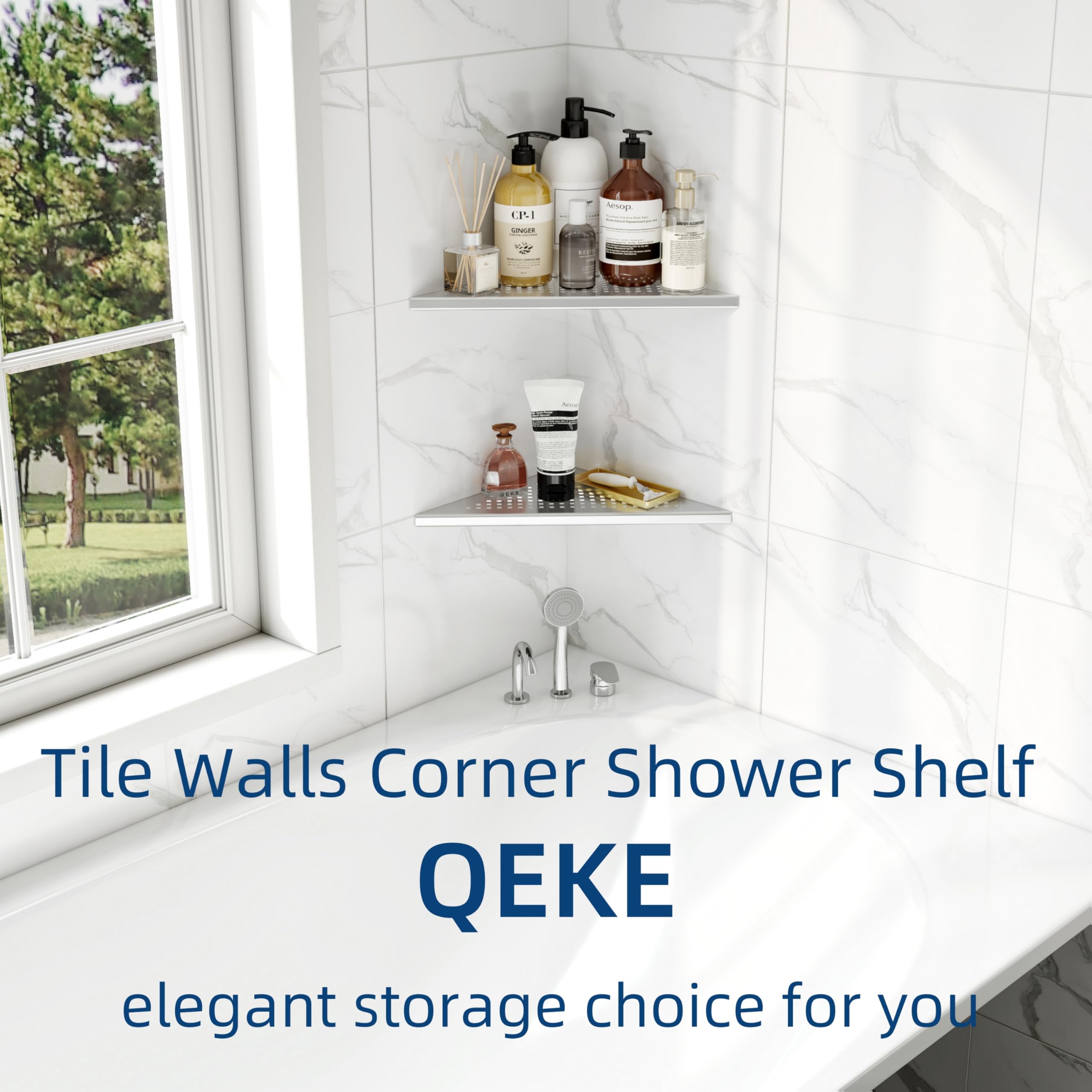 Qeke Shower Shelf for Tile Joint 90° ONLY Corner Shelf NO Drilling, Shower Caddy of 304 Stainless Steel - Image 3