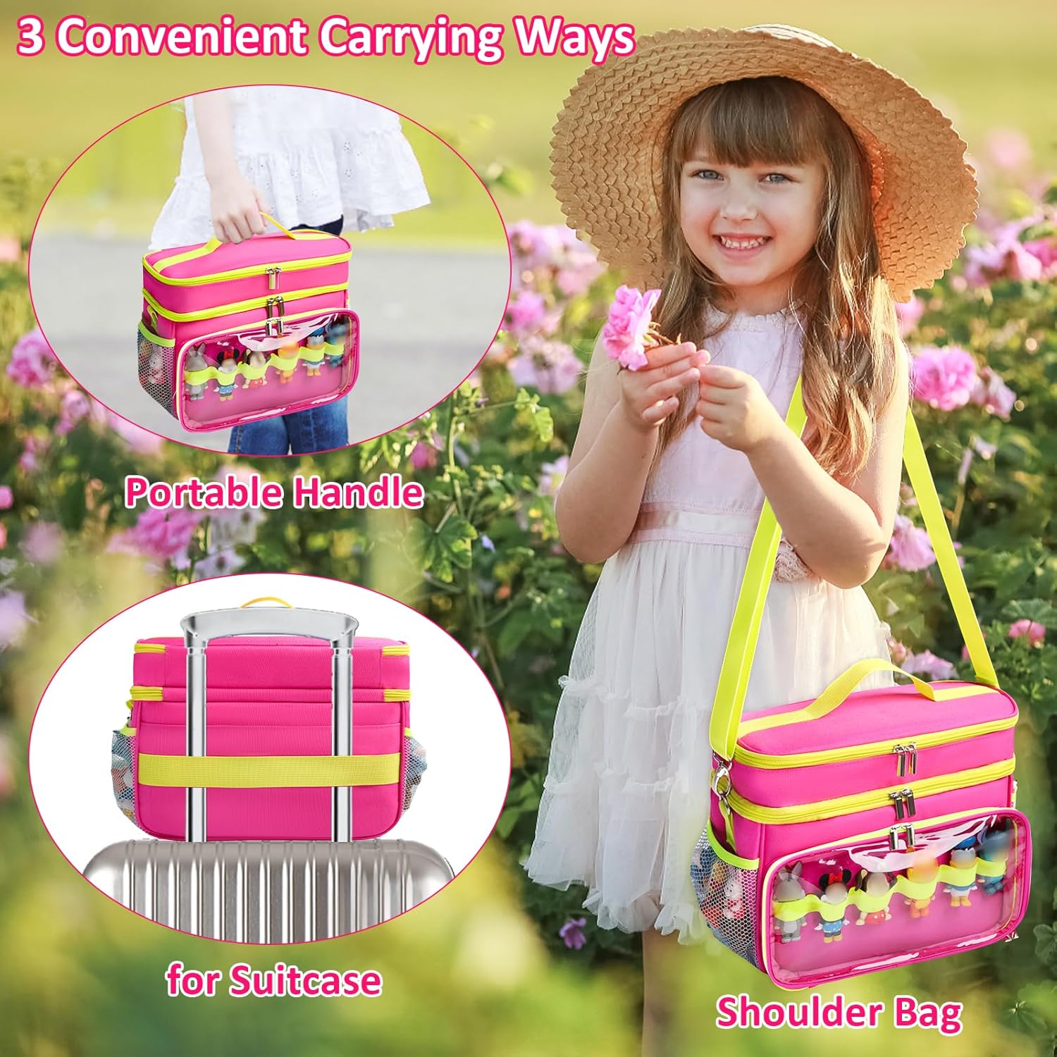 Carrying Case Compatible with Toniebox Starter Set, Double Layer Storage Bag for Tonies Figures Characters, Portable Travel Organizer Case with Shoulder Strap for Tonies Box Headphones (Rose) - Image 6