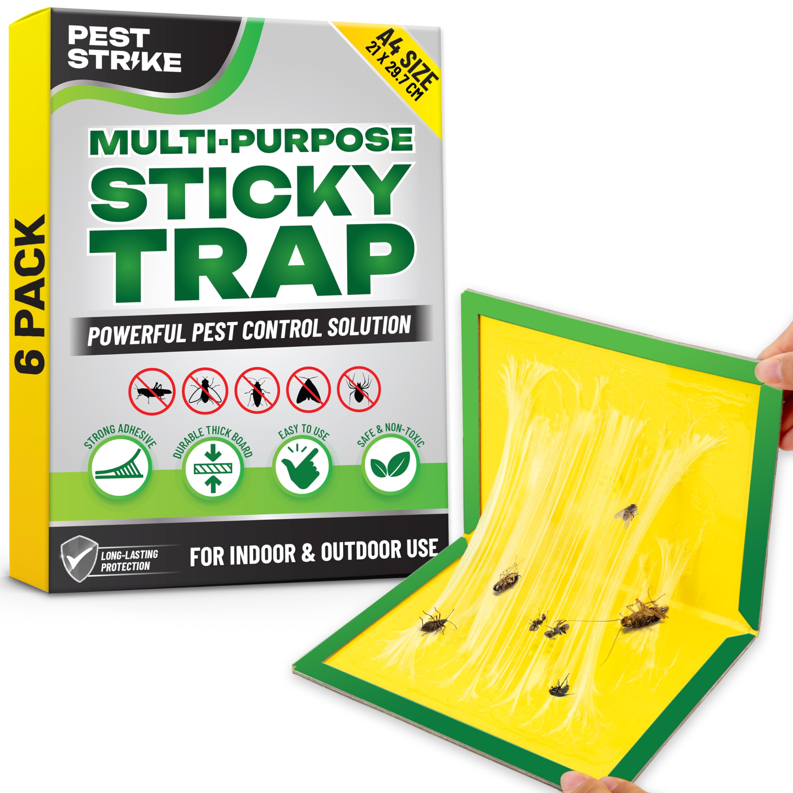 Pest strike Sticky Traps - 6 Pack Extra Strong Adhesive Insect Catching Pads, Long-Lasting Traps for Crawling Insects, Indoor & Outdoor Use, Ideal for Home, Kitchen & Garden