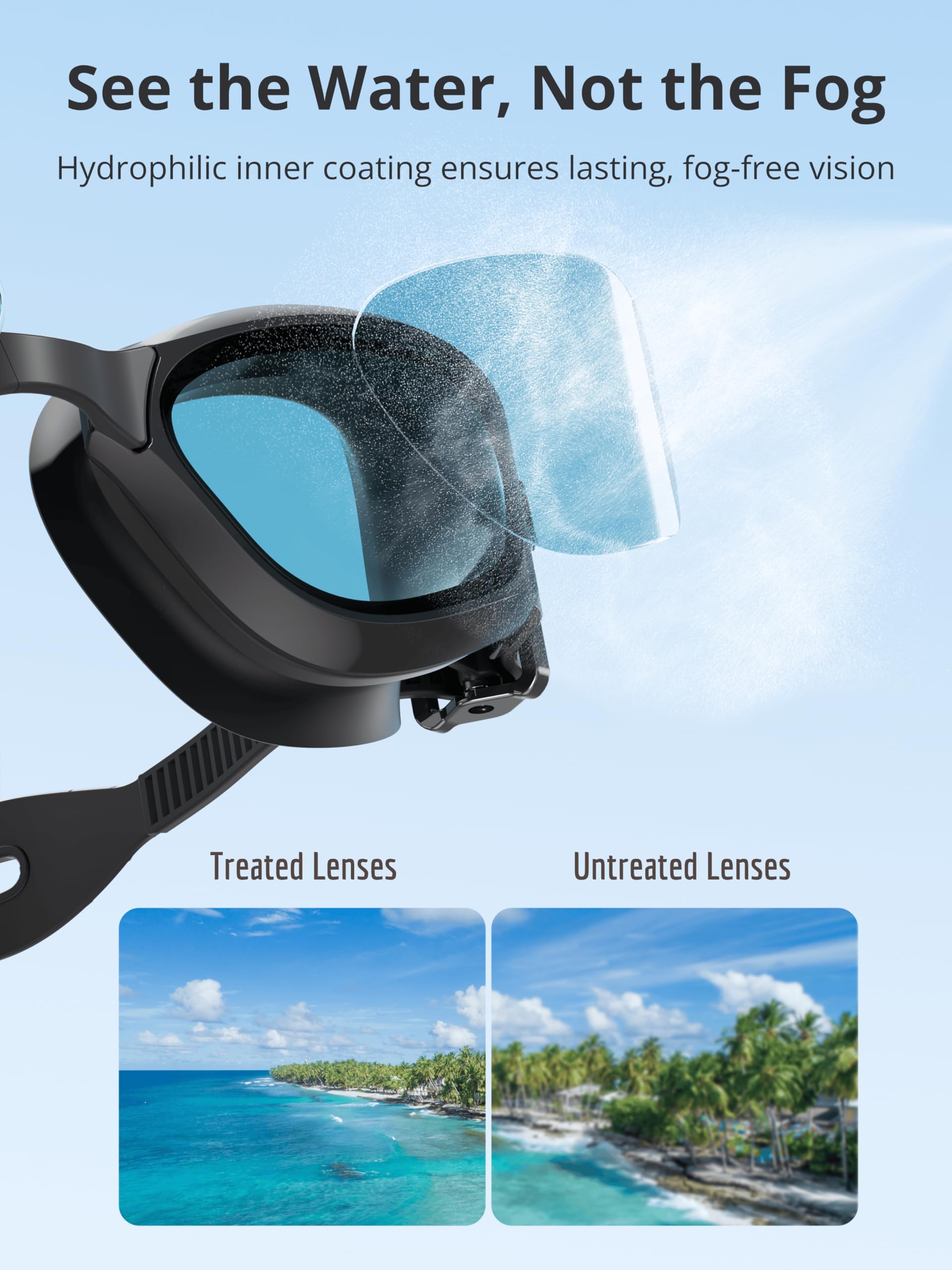 Schwimmbrille für Erwachsene, mit Anti-Beschlag- und UV-beständigen Gläsern, für Männer, Frauen, Jugendliche