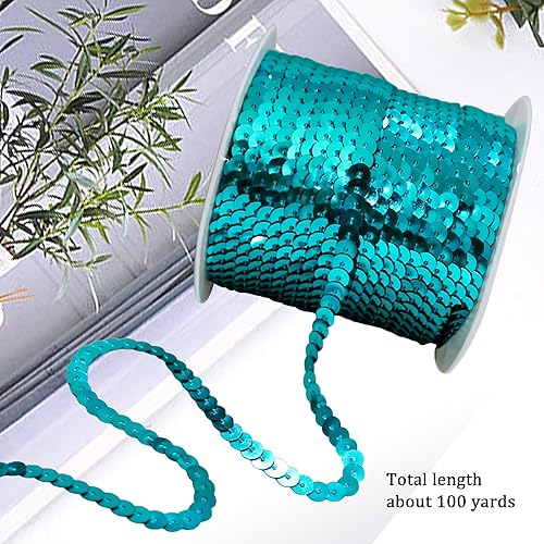 Miniatura 3 de FQTANJU Blue Crafts - Tira redonda de lentejuelas planas para manualidades, flecos y costura rollo de 100 yardas