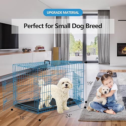 Miniatura 2 de Jaula plegable para perros, 24 pulgadas, azul, portátil, fácil de limpiar, construcción segura y segura, ideal para viajes y uso en interiores