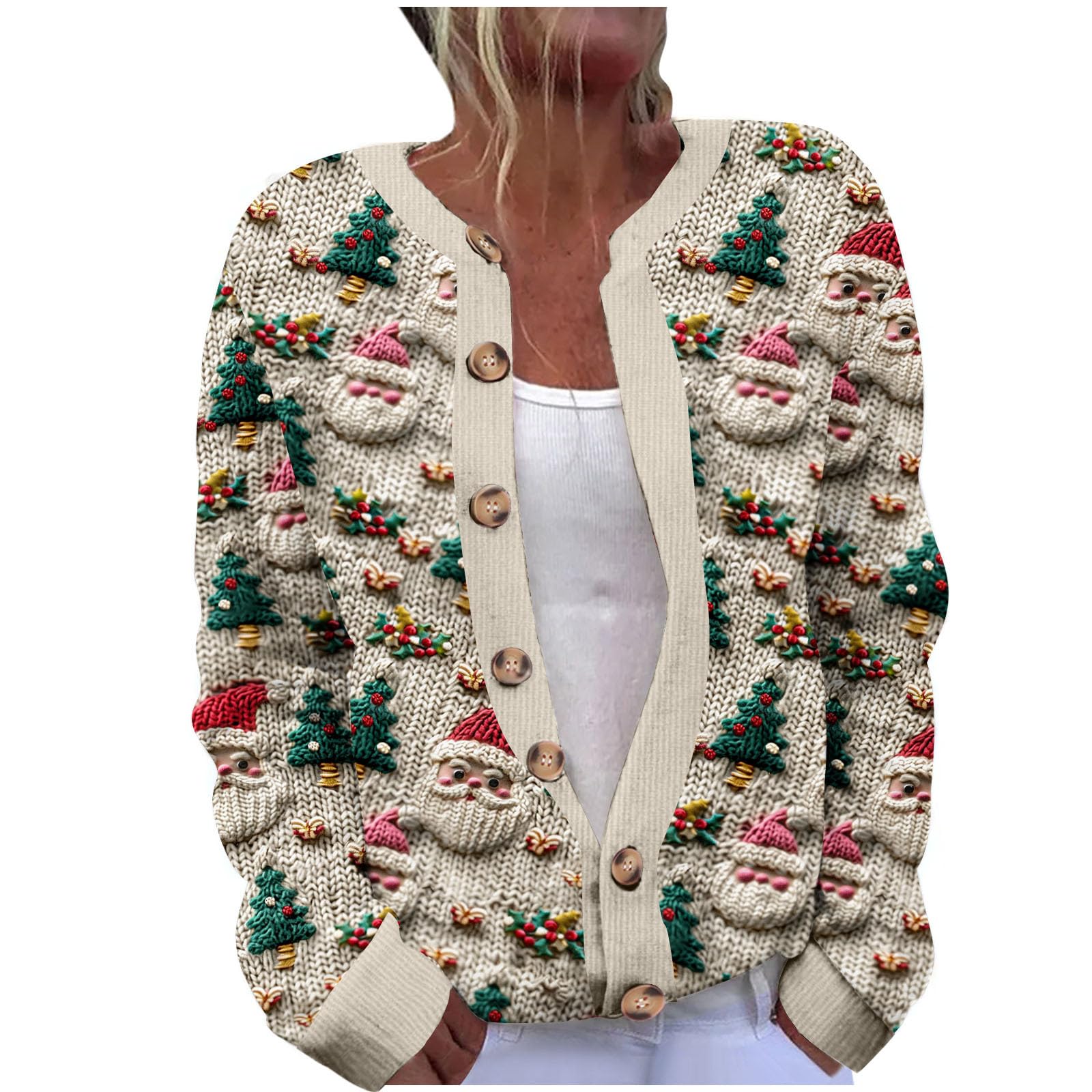 Cardigan for Women Christmas 2026 Funny Xmas Open Front Button Down Sweater Cardigans Long Sleeve Fall Winter Coats