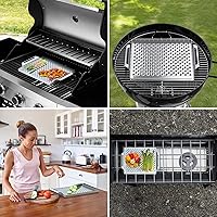 Vista 6 de Onlyfire - Sartén de acero inoxidable antiadherente, bandeja de barbacoa con parte inferior perforada y asas para mariscos, carnes, verduras, ideal