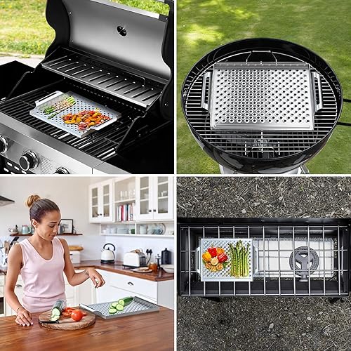 Miniatura 6 de Onlyfire - Sartén de acero inoxidable antiadherente, bandeja de barbacoa con parte inferior perforada y asas para mariscos, carnes, verduras, ideal