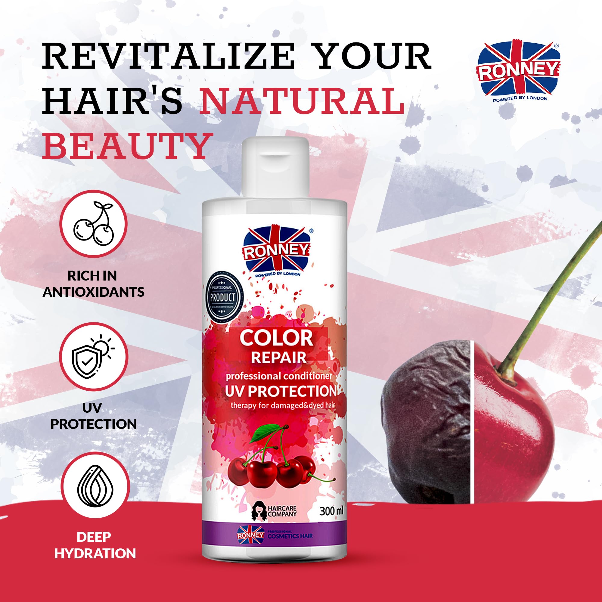 RONNEY Conditioner for Coloured Hair With Cherry Extract, 300ml Professional Colour Conditioner for Damaged & Dry Hair - Image 3