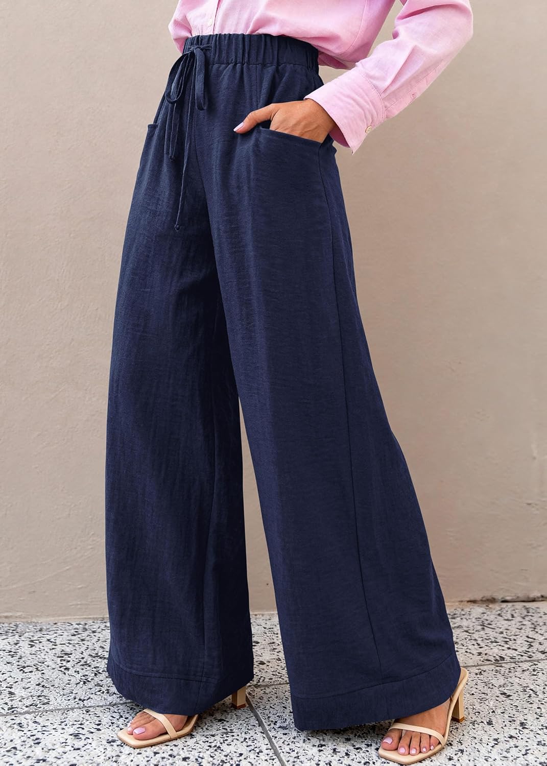 KIRUNDO Wide Leg Palazzo Pants for Women Summer High Waist Flowy Casual Trousers Lounge Pants Beach Vacation Travel Outfits