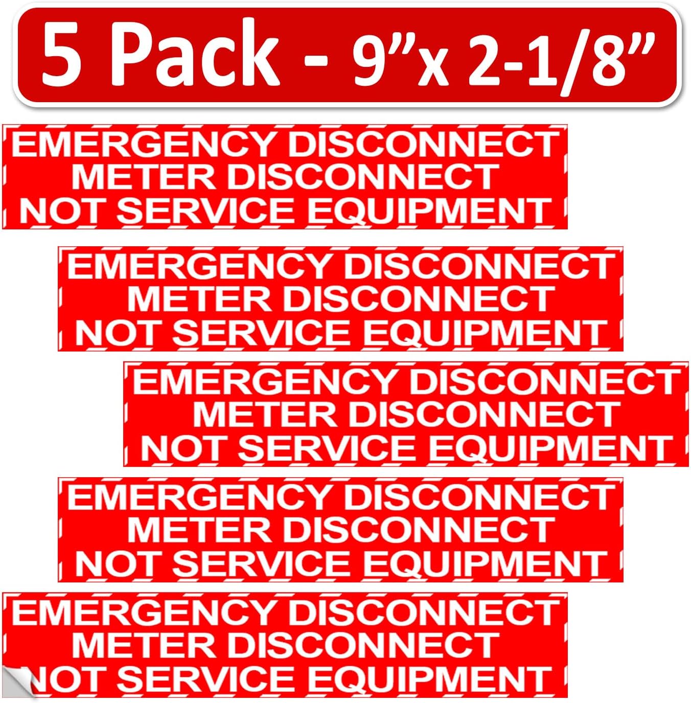 5 Pack 9" x 2-1/8" NEC Compliant Emergency Meter Disconnect NOT Service Equipment Outdoor Laminated Labels Sticker Electrical Panel Vinyl Waterproof Ultra Durable (Style 1)