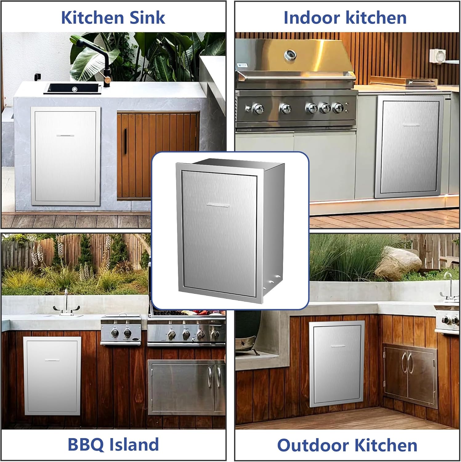 Soywey Outdoor Kitchen Trash Drawer, 19.7" W x 15.7" D x 29" H Outdoor Kitchen Drawers Stainless Steel for BBQ Island Barbecue Station
