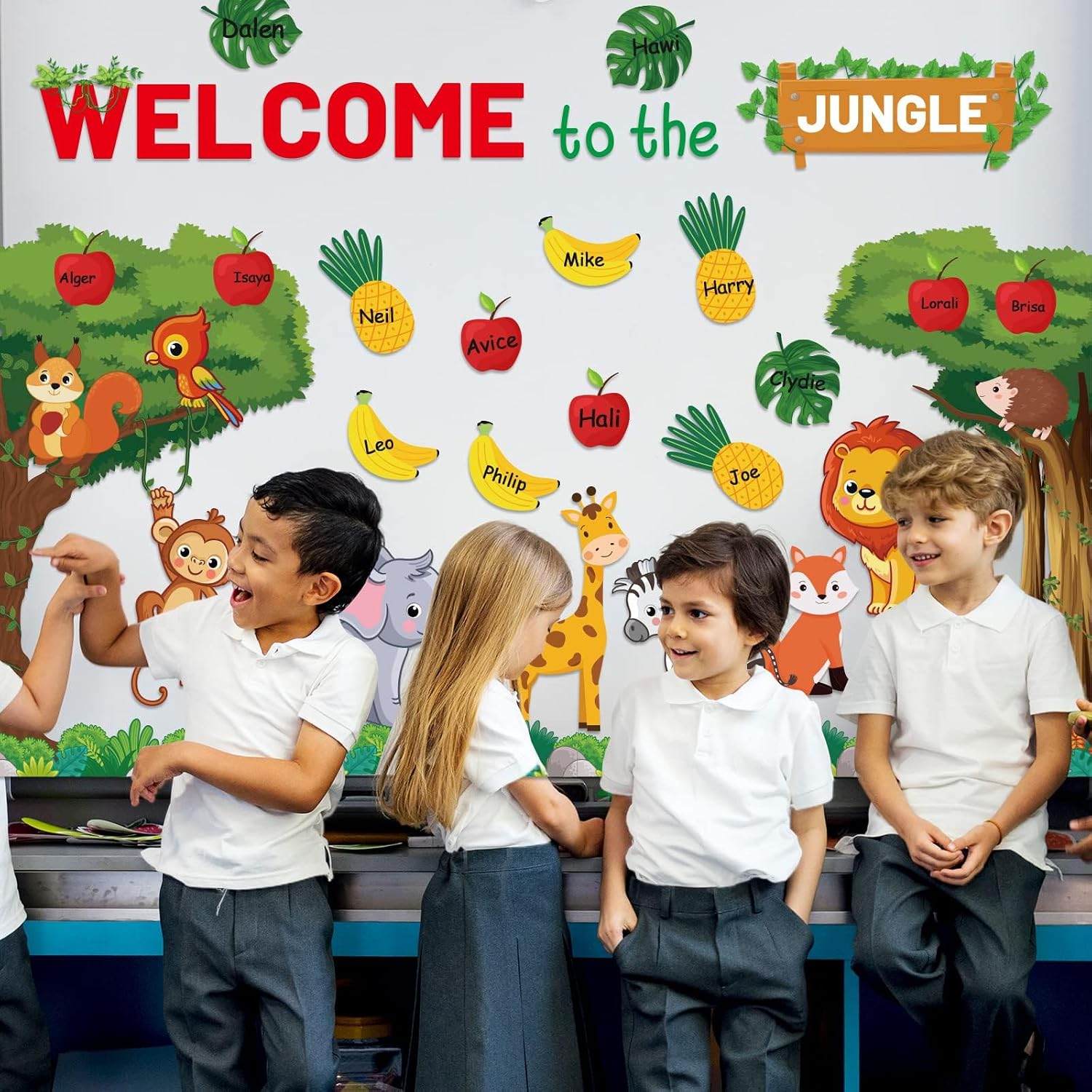 ZOIIWA Welcome to The Jungle Bulletin Board Set Jungle Theme Classroom Decor Wild Animal Border Cutouts for Teacher Summer Back to School Educational Chalkboard Door Wall Decor
