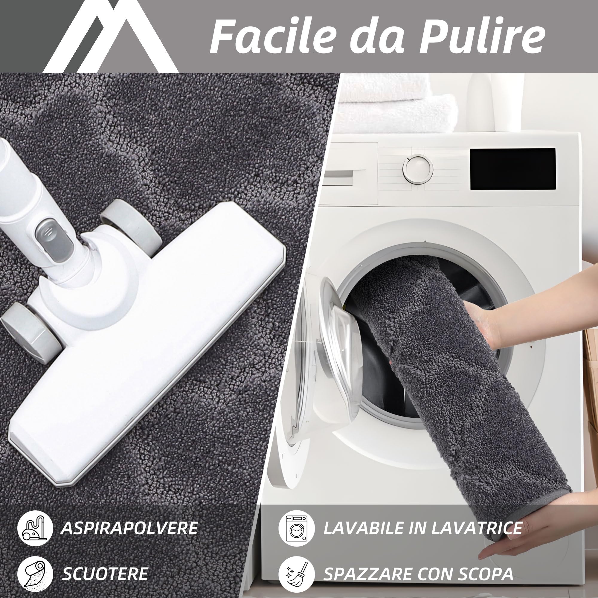 COSY HOMEER tappeto cucina antiscivolo lavabile 2 pezzi, tappeti cucina di facile manutenzione, passatoia cucina tappeti runner per cucina, 51 x 76 cm + 51 x 122cm, grigio scuro