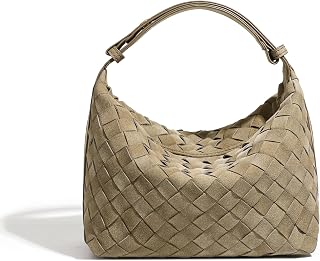Woven Hobo Handbag for Women, Faux Suede Shoulder Purse