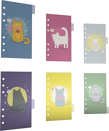 Discagenda 6 divisores de plástico duradero lindo gato gatito para planificador organizador personal (tamaño personal (3.7 x 6.7 pulgadas), con