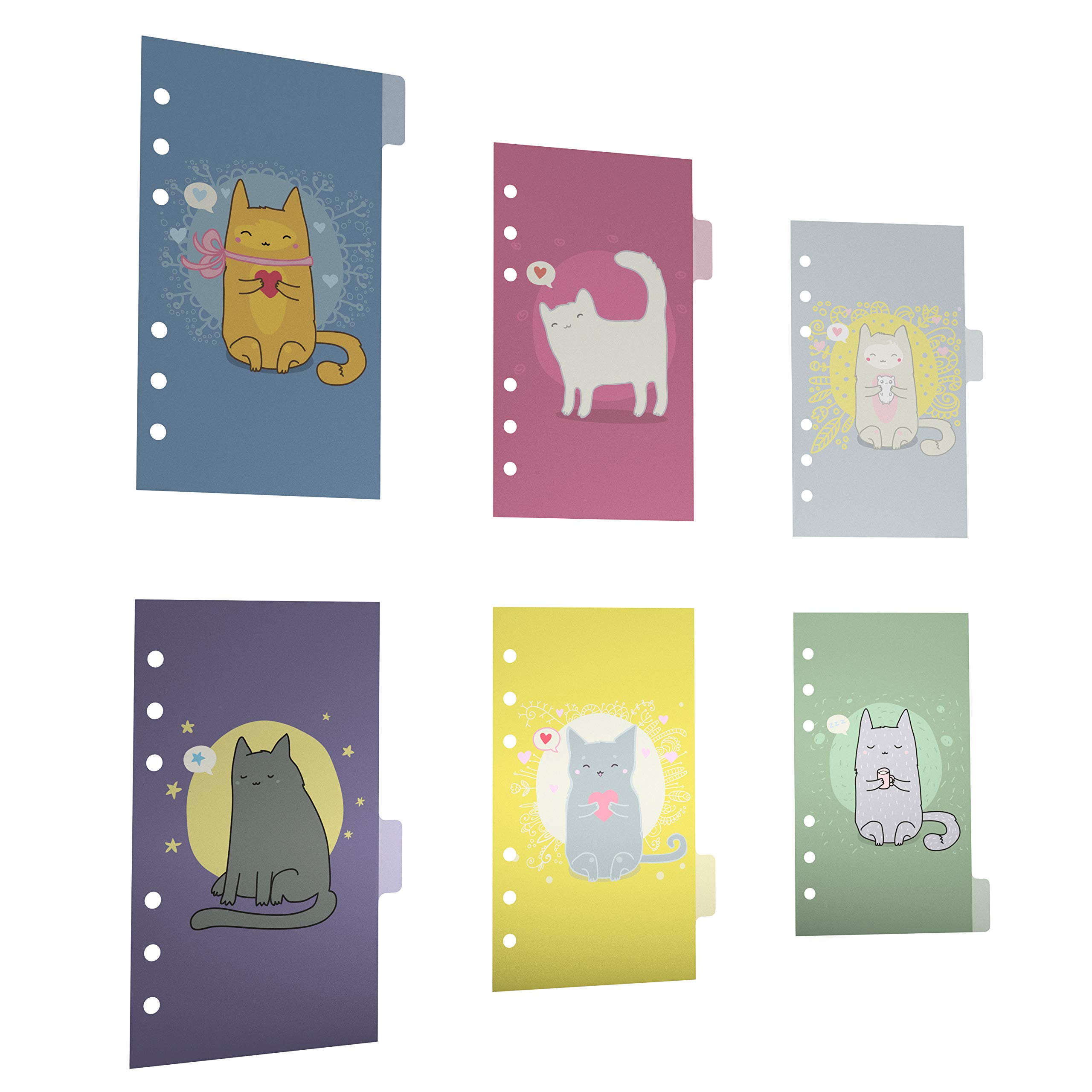 Discagenda 6 Section Dividers Plastic Durable Cute Kitten Cat for Planner Personal Organizer (Personal Size (3.7x6.7in), Ringbound)