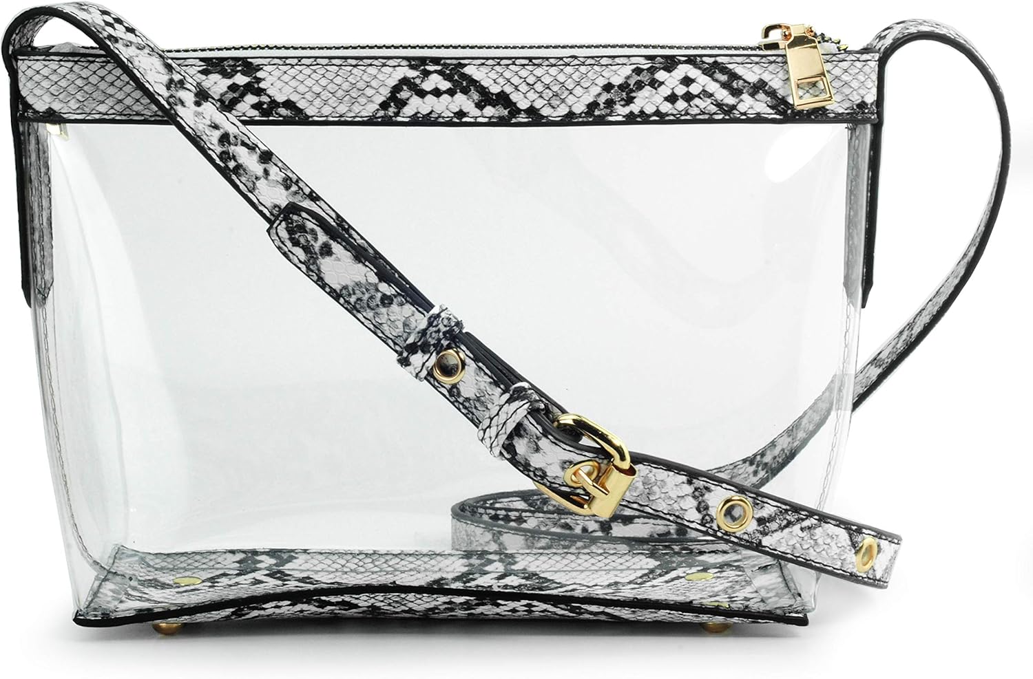Clear Zipper Cross Body Bag with Vegan Leather Trim Snake