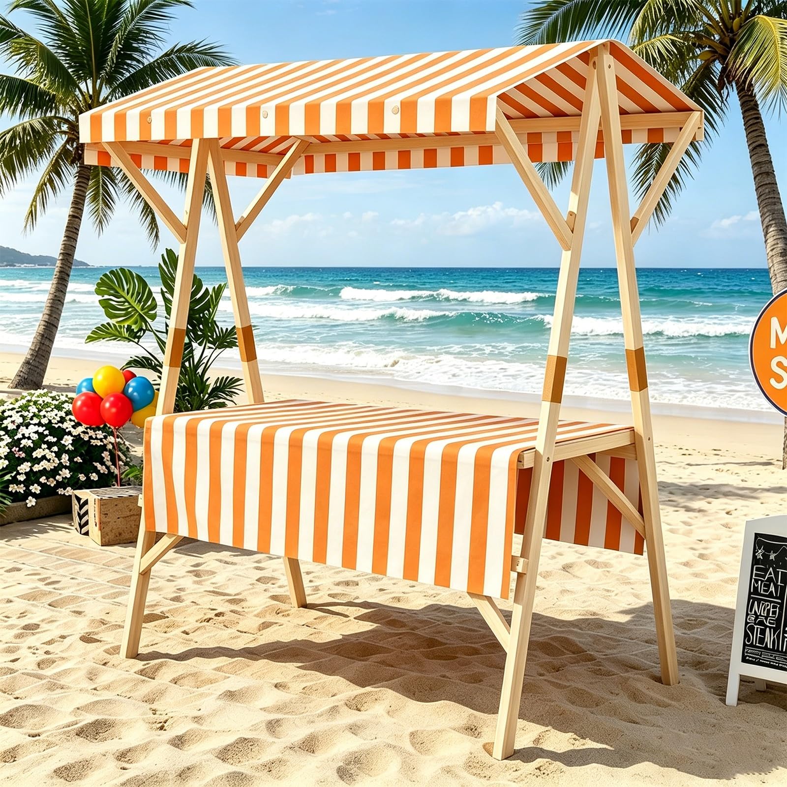 WNGJZZYC Commercial Kiosk Stalls Display Stand, Foldable Wooden Market Stall Booth with Canopy, Portable Vendor Cat for Outdoor Events, Markets & Street Food(Orange,L 150cm/59.1in)