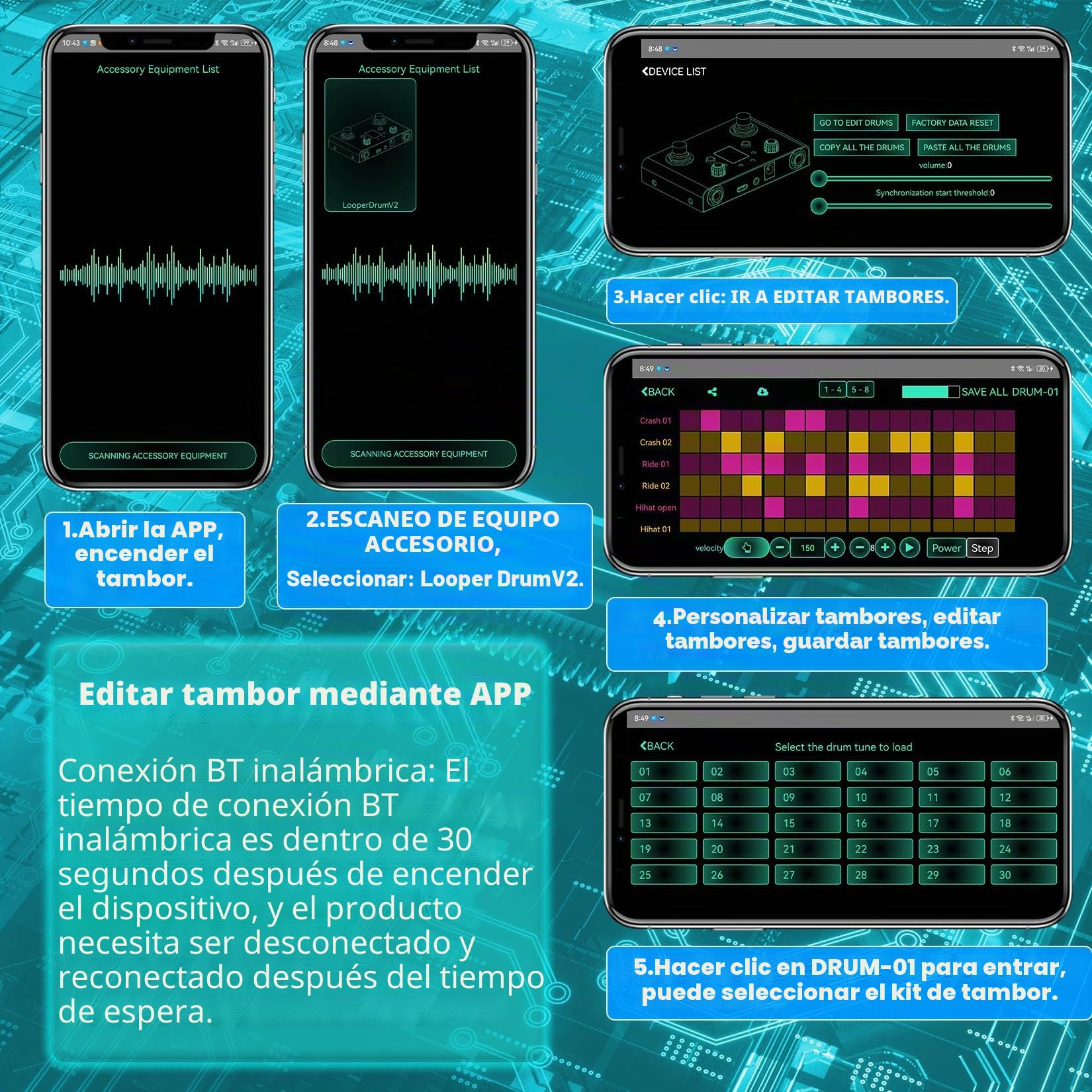 Hoerev Pedal de guitarra para estación de trabajo de audio con efecto sintonizador de tambor