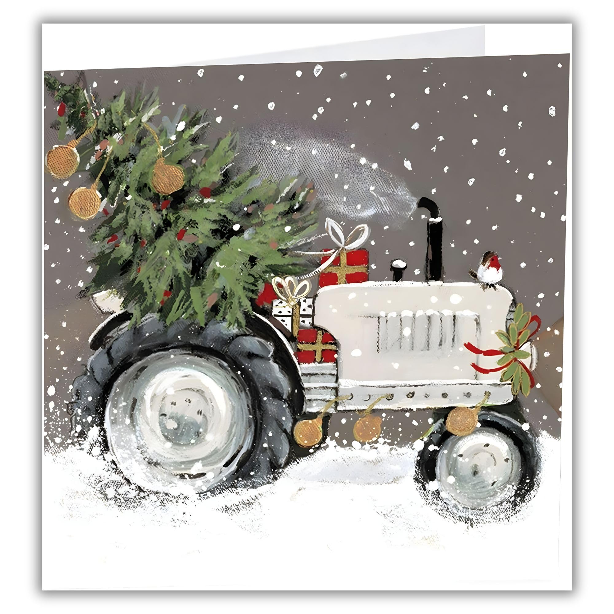Art Beat Charity Christmas Cards Pack of 6, Charity Christmas Cards 2024 with Snowy Tractor and Robin Design
