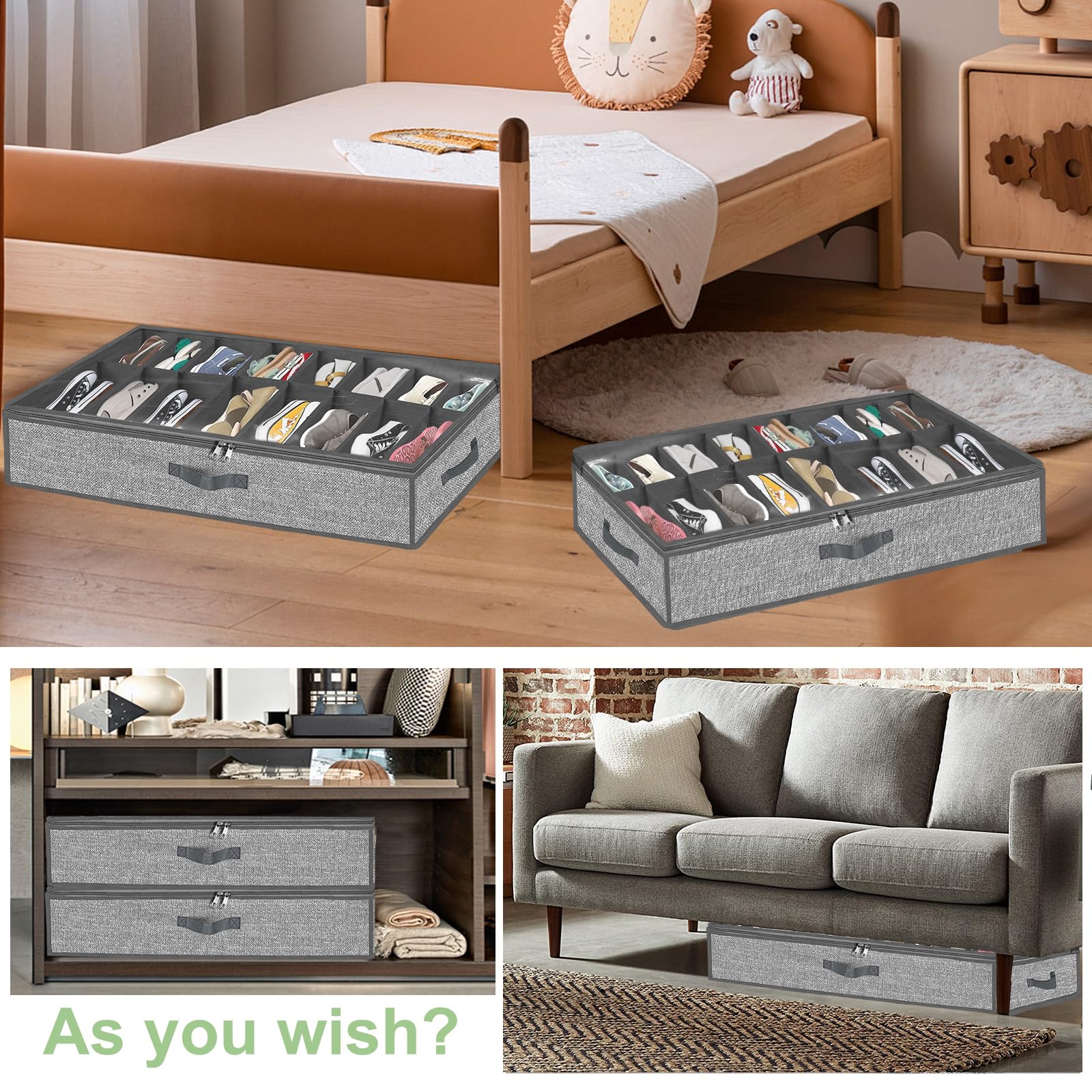 Scatola portaoggetti per 32 paia di scarpe, organizer per riporre sotto il letto, organizer Zapatos, extra large, grigio chiaro, set di 2