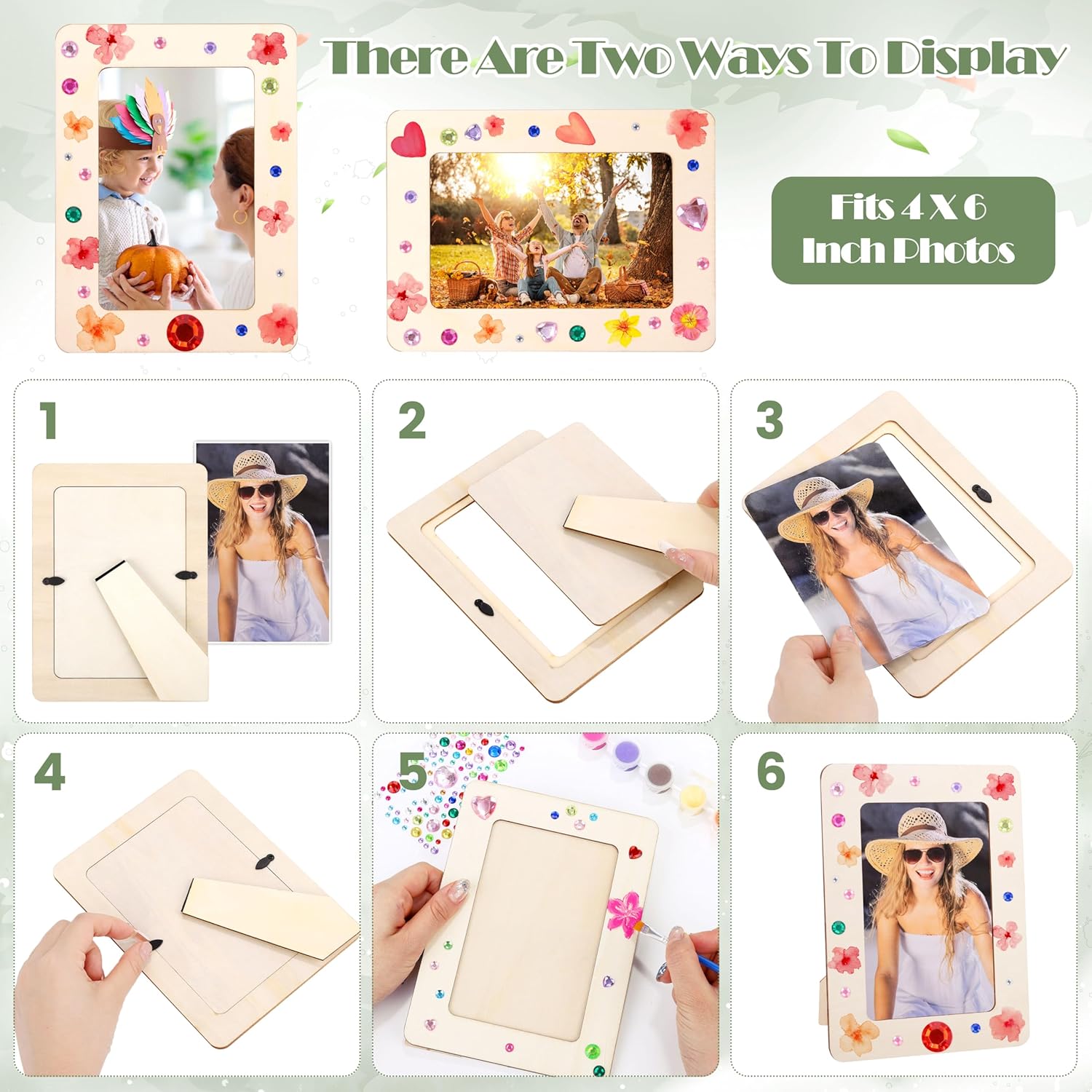 Fovths 30 Pcs Wooden Picture Frames for Crafts, 4 x 6 Inch DIY Wood Frames with Gem Stickers Acrylic Paint Brushes Palette, Unfinished Wood Photo Frame for DIY Painting Arts Projects Decorate