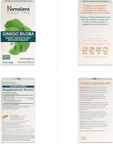 Miniatura 7 de Himalaya Ginkgo Biloba, suministro para 60 días, suplementos cerebrales a base de hierbas para apoyo a la memoria y la concentración, vegano, sin