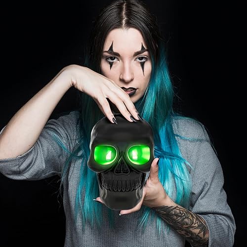 Miniatura 6 de Patiphan Vela sin llama de calavera de Halloween con ojos iluminados y temporizador, estatua de vela de esqueleto de cera aterradora, funciona con