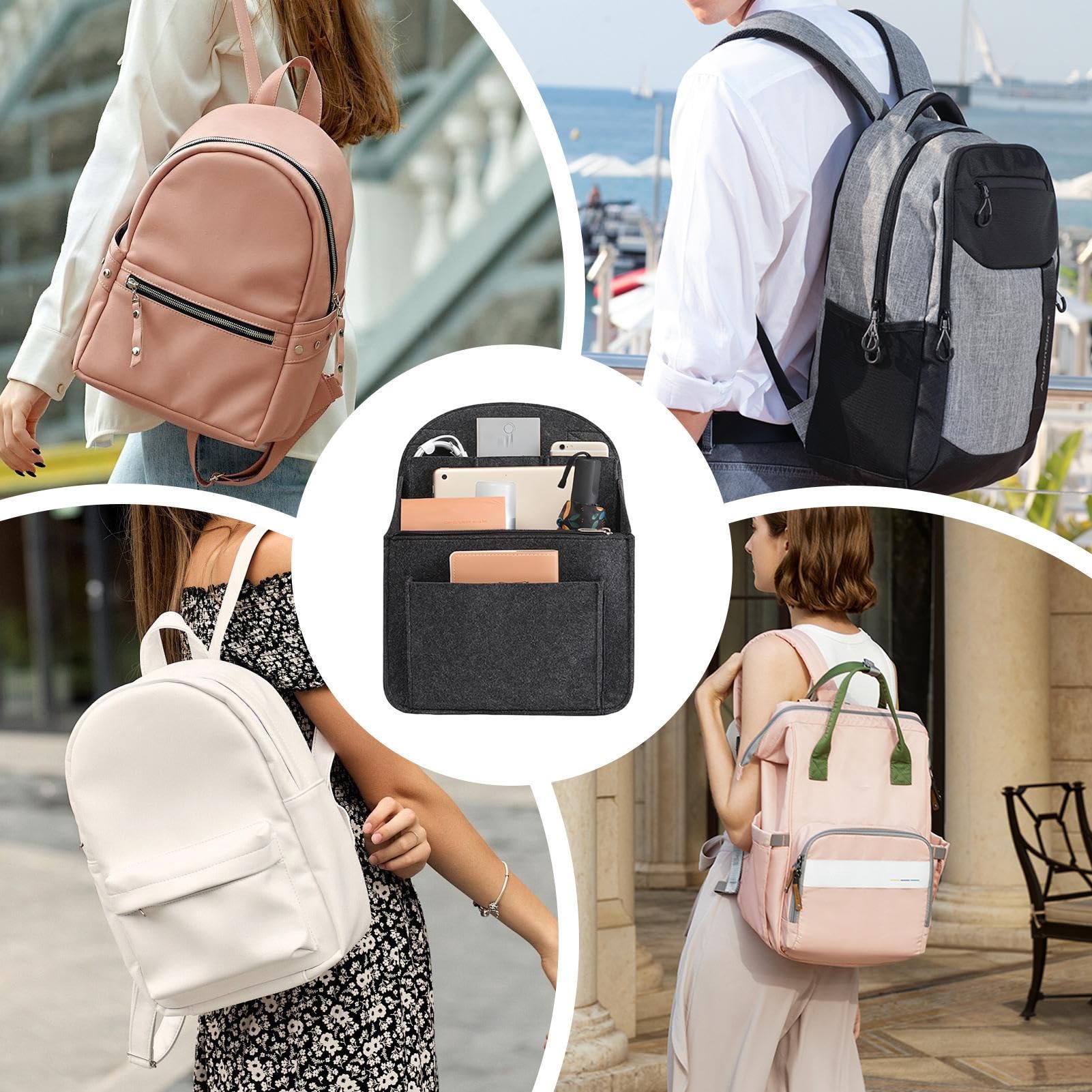 Backpack Organizer Insert, Felt Backpack Organizer Liner In Bag With Multi-Pockets, Travel Small Bag Dividers For Rucksack Purse