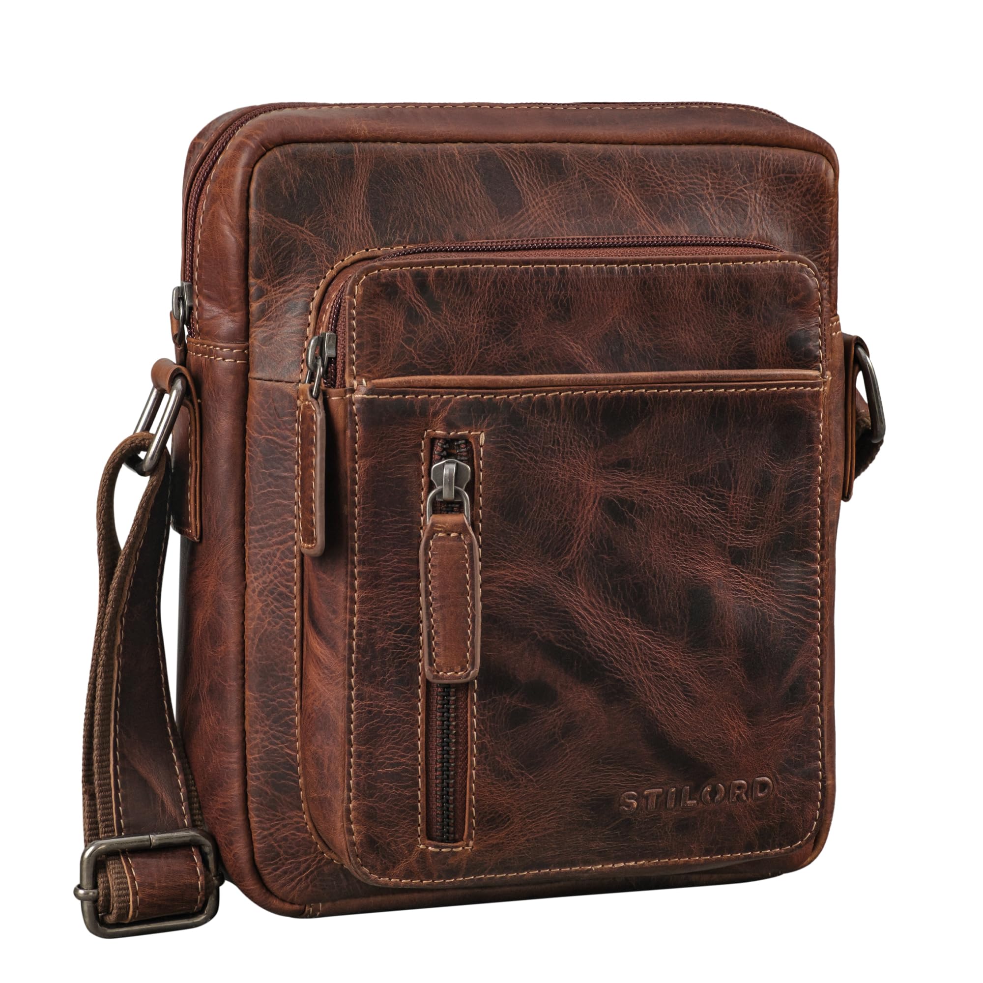 STILORD 'Dain' Schoudertas Heren Leren Handtas Crossbody Tas Echt Leer Tas Vintage Tas Borsttas Leer Vintage Lederen Schoudertas Sling Bag, Kleur:luino - bruin