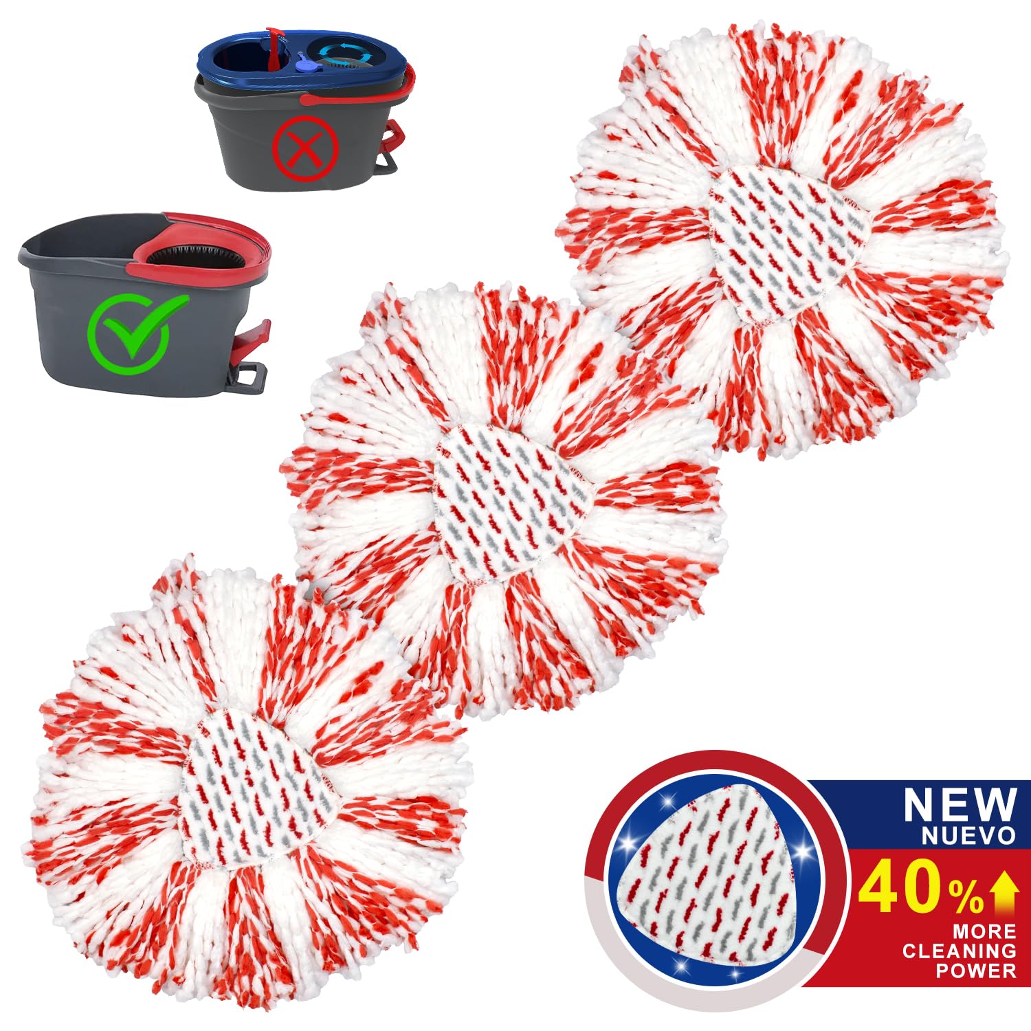 Paquete de 3 recambios mejorados de limpieza profunda compatible con el sistema de fregona y cubeta O Ceda EasyWring Spin Mop y Bucket de microfibra para Oceda Easywring 1 sistema de fregona de giro,