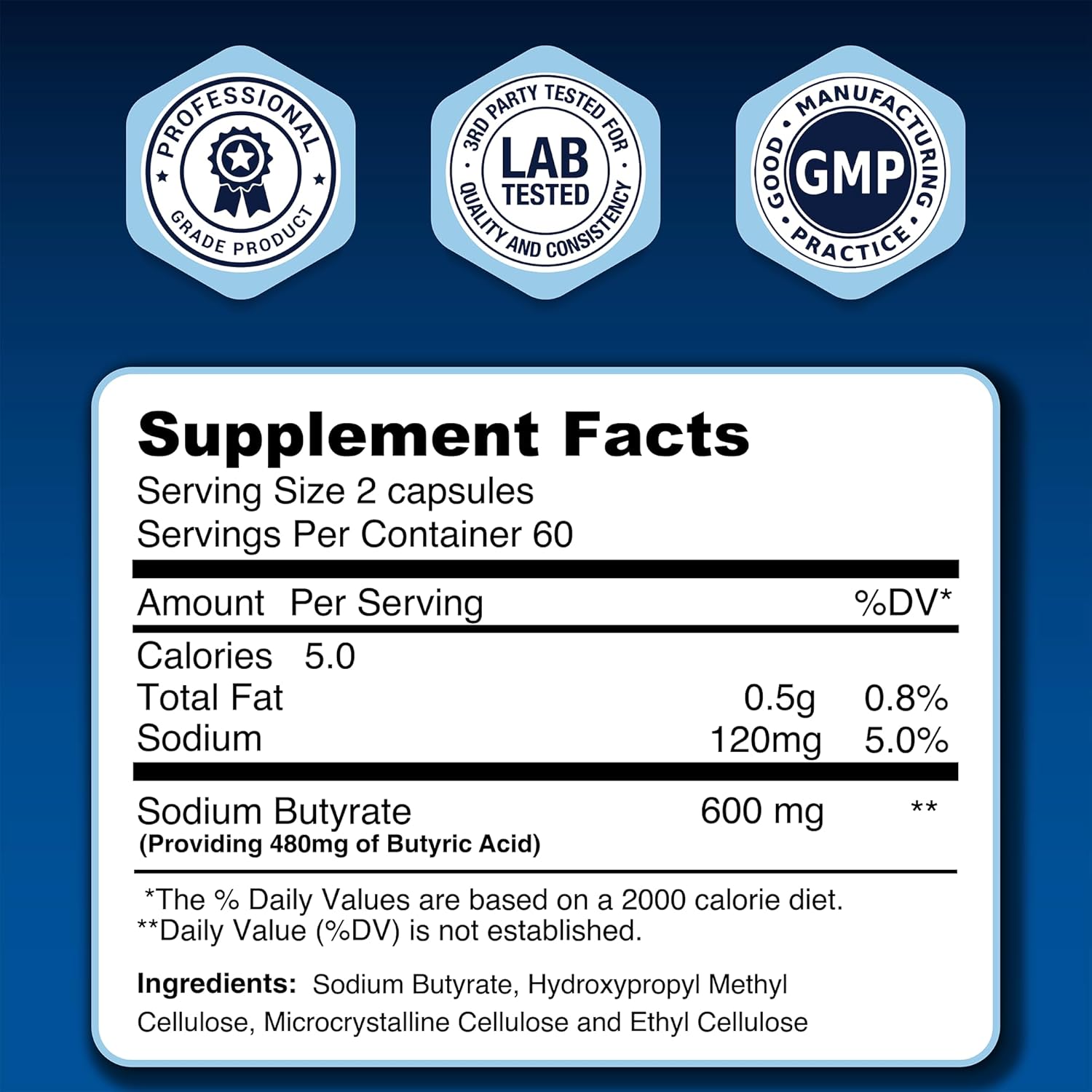 LongJuvity Sodium Butyrate Supplement (300mg) - Optimal Gut Health for Men & Women - Digestion Support & Leaky Gut Repair - Postbiotic Short Chain Fatty Acid, Lab Tested (120 Extended Release Caps) - Image 4