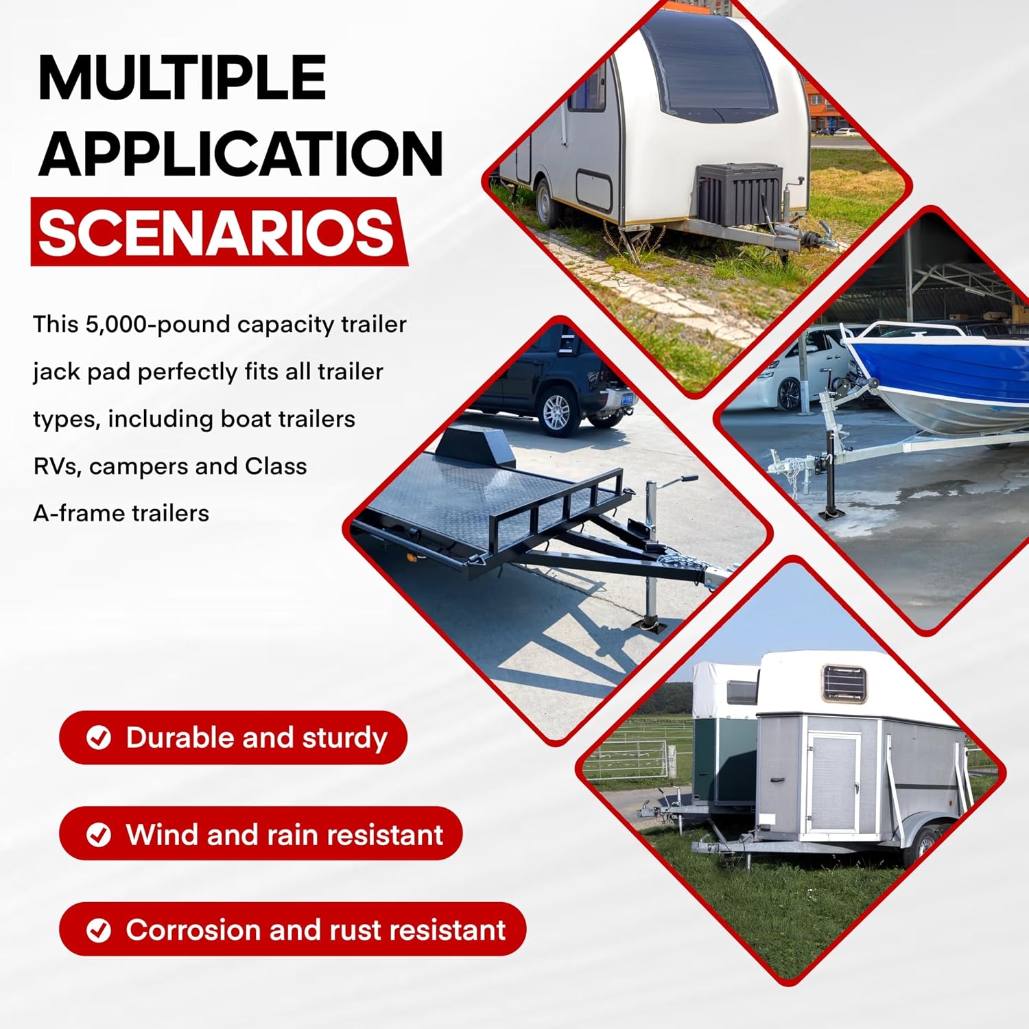 Removable Trailer Jack Base Plate (with Pin Base), 5000lbs Capacity Black Foot Pad Compatible with A-Frame Boat, Boat Hitch Camper, Boat Trailer Jack Tongue Parts, RV