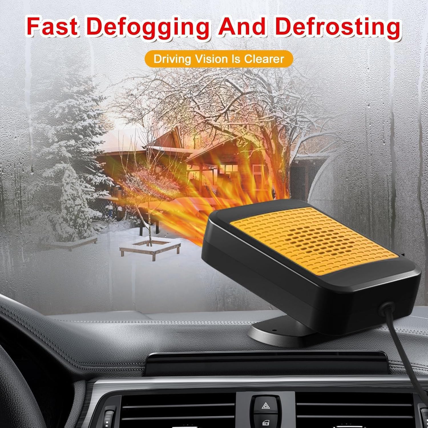 Calentador para Coche, portátil Calentador para Coche de 12V y 200W, Calentador para Coche 2 en 1 de enfriamiento y Calentamiento rápido con Base giratoria de 360°