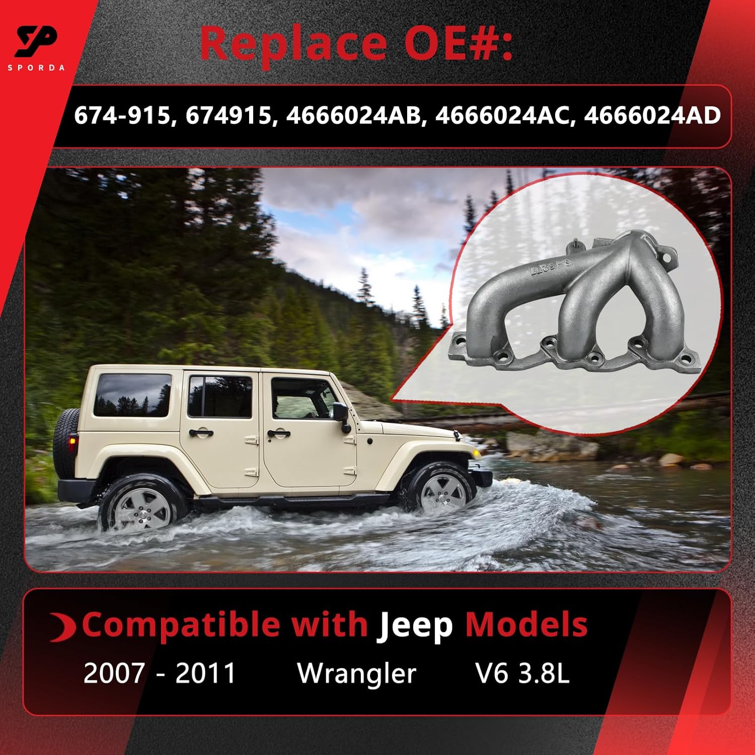 674-915 Driver Side Exhaust Manifold,fits for Jeep Wrangler Manifold 2007 2008 2009 2010 2011,Exhaust Manifold Kit